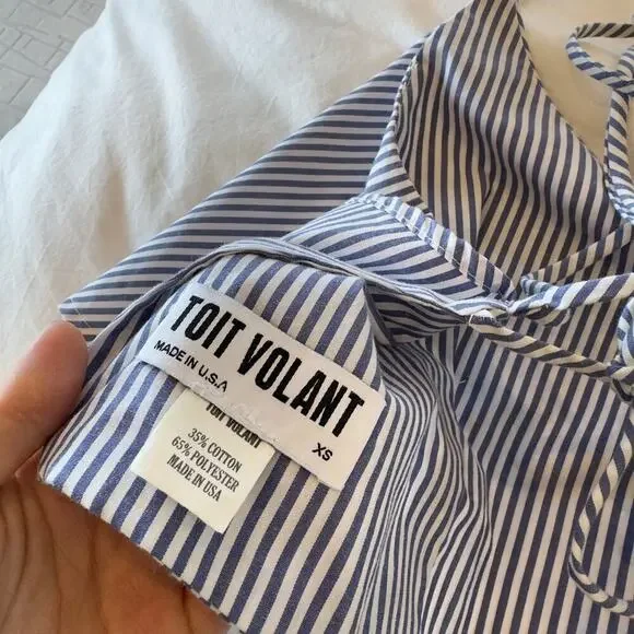 Toit Volant Striped Blue Crop Tank Top Size XS - Picture 3 of 6